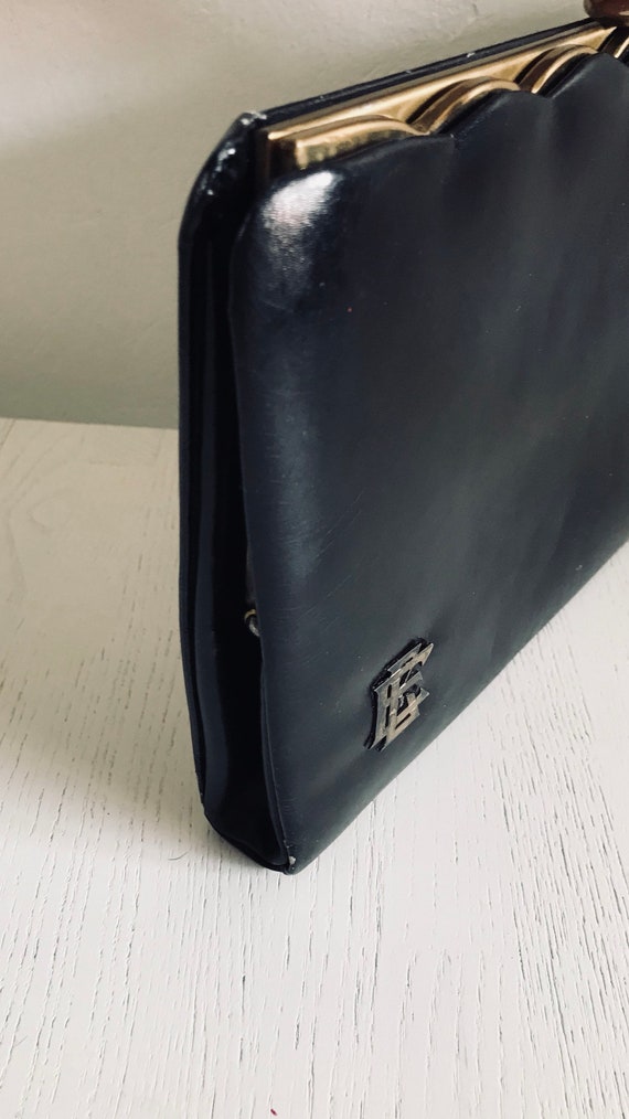 Ladies vintage black leather clutch/evening bag/p… - image 4