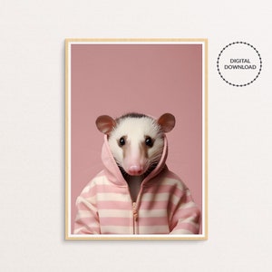 Opossum in pyjamas printable wall art, Animals in pyjamas, Animal wall art, Nursery & kids room decor, Instant download