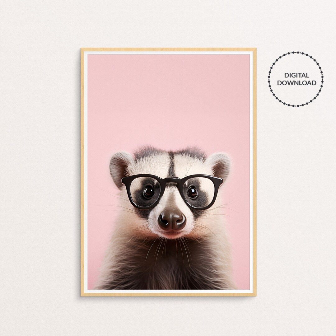 PRINTABLE Badger With Glasses Wall Art Animals With Glasses - Etsy