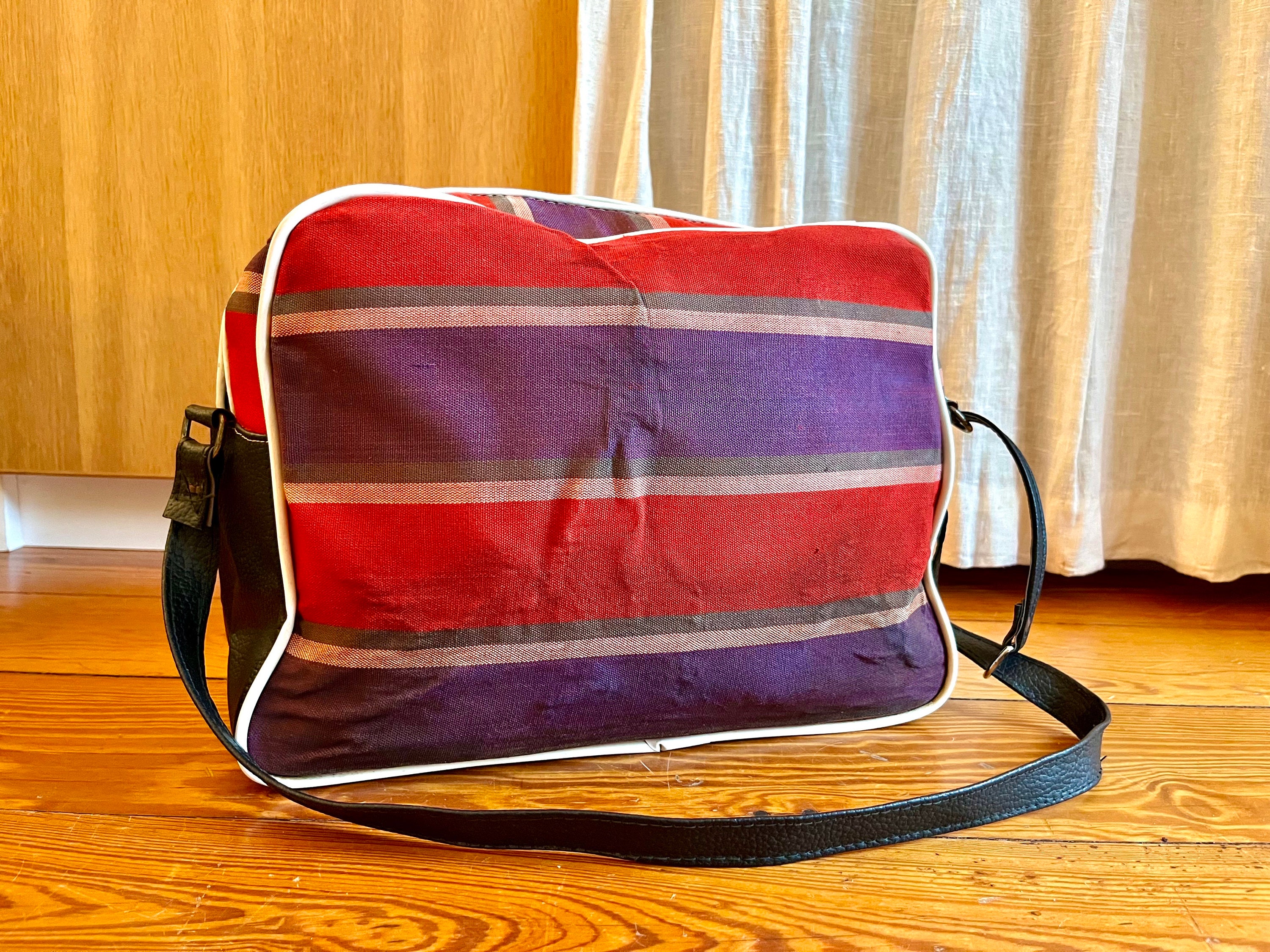 Vintage 60's TWA Airlines Bag Travel Red Violet Plaid Trans World