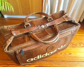 Vintage 70's Adidas Travel Bag LEATHER Very Rare Made in