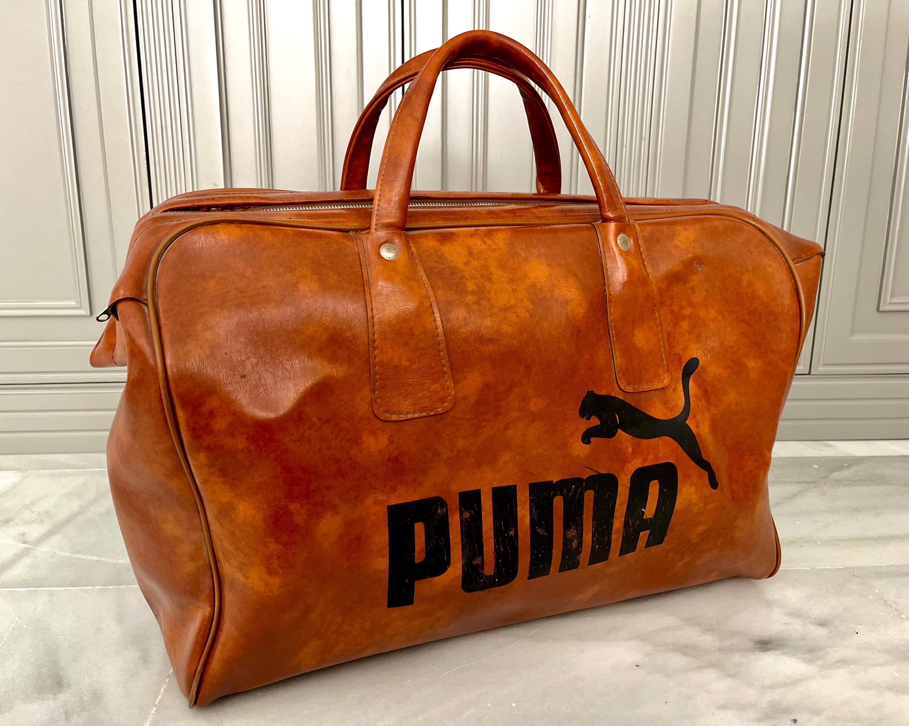 TRÈS RARE ! Sac Puma authentique vintage en cuir des années 70, édition limitée Madrid Adidas marron, sac de voyage ou de sport de collection.