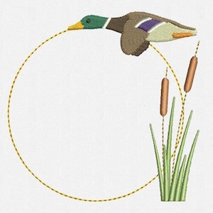 Motif de broderie machine monogramme cadre canard et quenouilles - 3 tailles