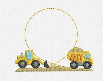 Construction Vehicles Frame Monogram Machine Embroidery Design - 1 Size