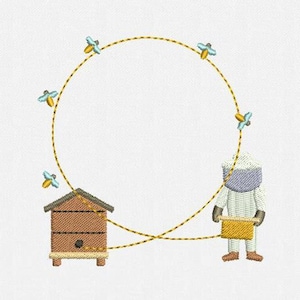 Beekeeper Frame Monogram Machine Embroidery Design - 1 Size