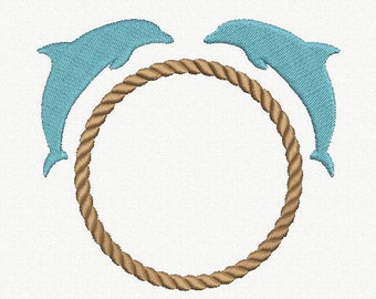 Dolphins Frame Monogram Machine Embroidery Design - 3 Sizes