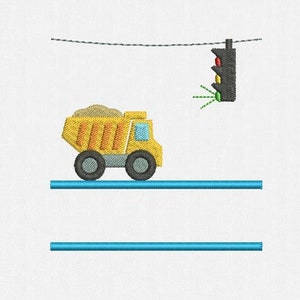 Split Dump Truck And Traffic Light Machine Embroidery Design - 2 Sizes