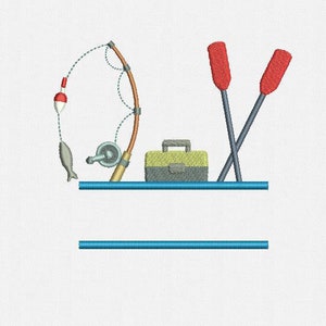 Split Fishing Rod, Tackle Box, Paddles Machine Embroidery Design - 1 Size