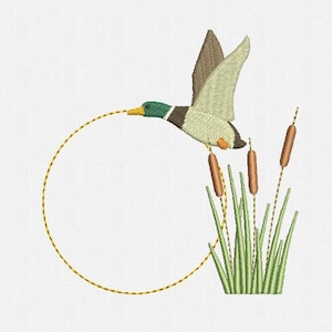 Duck And Cattails Frame Monogram Machine Embroidery Design - 3 Sizes