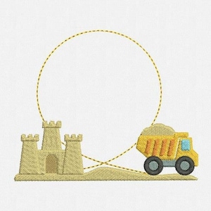 Sand Castle Truck Frame Monogram Machine Embroidery Design - 2 Sizes