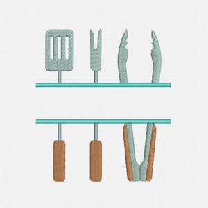 Split BBQ Grilling Tools Machine Embroidery Design - 1 Size