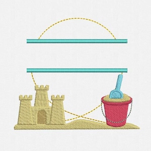 Split Sand Castle Frame Monogram Machine Embroidery Design - 2 Sizes