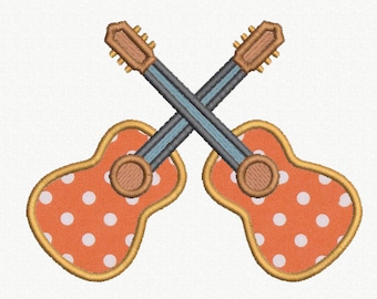 Guitar Applique Machine Embroidery Design - 1 Size