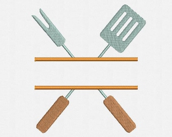 Split BBQ Grilling Tools Machine Embroidery Design - 1 Size