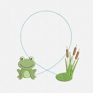 Frog Frame Monogram Machine Embroidery Design - 2 Sizes