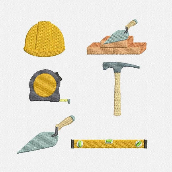 Mini Bricklayer Tools Machine Embroidery Designs Pack -  6 Designs by 3 sizes