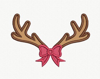 Antlers with Bow Applique Machine Embroidery Design - 2 Sizes