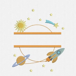 Split Universe Machine Embroidery Design - 1 Size:  Saturn Rocket Shooting Star Sun