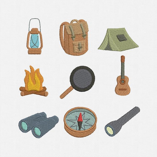 Mini Backpacking Machine Embroidery Designs Pack - 9 Designs by 3 Sizes