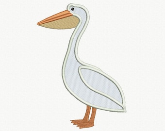 Pelican Bird Standing in Water//Ocean//Beach Iron on Applique//Embroidered Patch