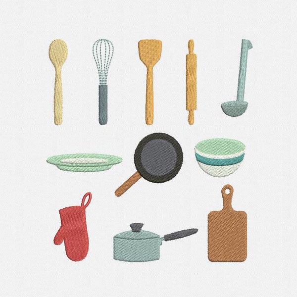 Mini Kitchen Utensils Machine Embroidery Designs Pack -  11 Designs by 4 sizes