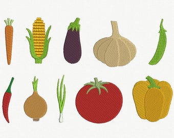 Mini Vegetables Machine Embroidery Design - 10 Designs by 3 Sizes