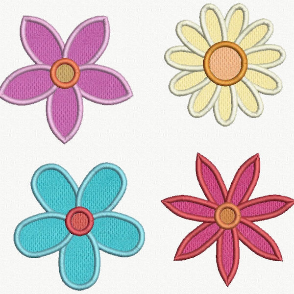 Flowers Applique Machine Embroidery Design - 4 Designs by 2 Sizes