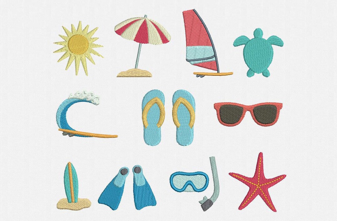 Mini Summer Beach Machine Embroidery Designs Pack- 11 Designs: Beach ...