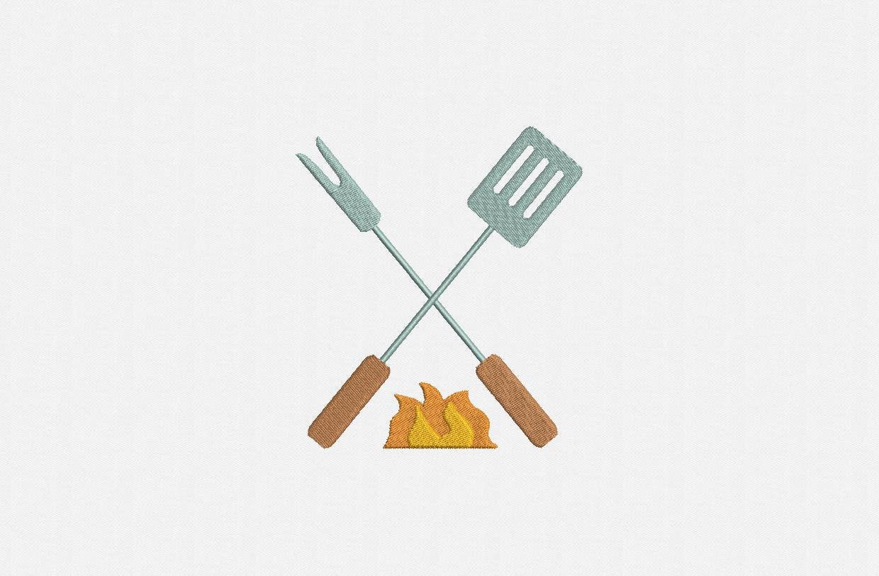BBQ Grilling Tools Machine Embroidery Design 5 Sizes Etsy