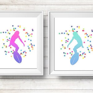 Surfboard Wall Print, Pink, Blue, Polka Dots, Surf Art, Beach Art, Ocean Print, Surfboard Print Art, Surfboard Wall Art, Ocean Wall Art