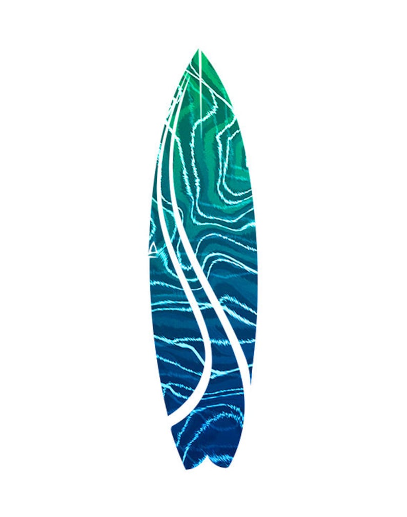 Surfboard Art, Surfboard Print, Summer Art, Summer Print, Green, Blue