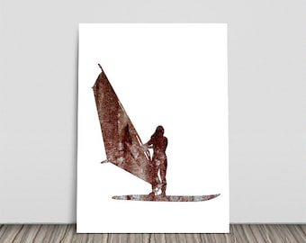 Surf art, windsurf, surfboard print, windsurf print, art of surfing, Printable, Digital Print, Maroon, Surfing Art, Water, Windsurf Art