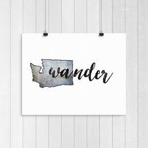 Wander, Washington, Washington State, Sign, Travel Wall Art, Adventure, PNW, Pacific Northwest, Pacific Northwest Art,  Northwest, Print