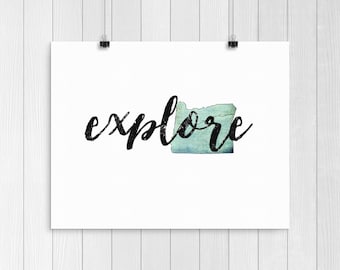 Odkrywaj, Oregon, Poznaj Oregon, odkrywaj Print, Turystyka, Explore Sign, Explore Print, sztuka ścienna podróży, przygoda, odkrywanie, sen, odkryć