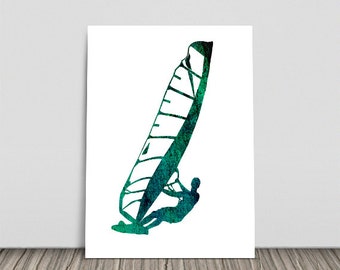 Windsurfer Art, Green, Windsurfer, Sailing art, Sailing decor, Surfer art, Wind, Surfer, Printable, Instant Download, Windsurfing Board