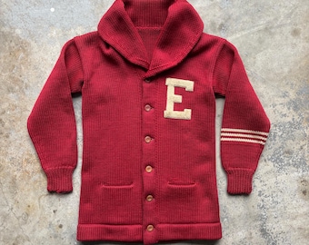 1930s Shawl Collar School Letterman Sweater Maroon