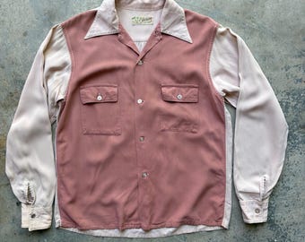 Camisa de gabardina bicolor de los años 40 para hombre, talla pequeña, Sea Island Sportswear