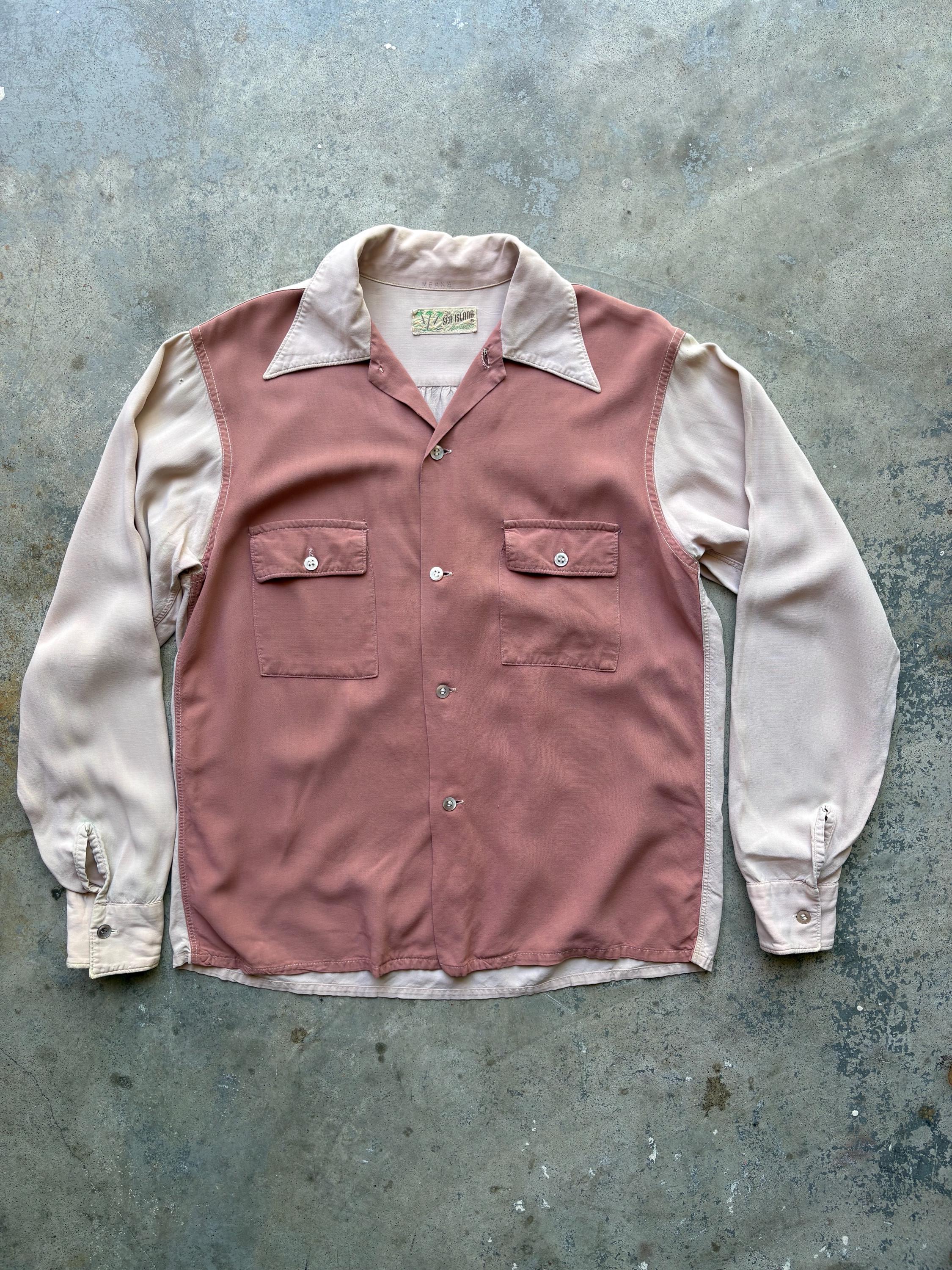 Gabardine Shirt 50s Rayon - Etsy Vintage Medium Collar Loop 1940 