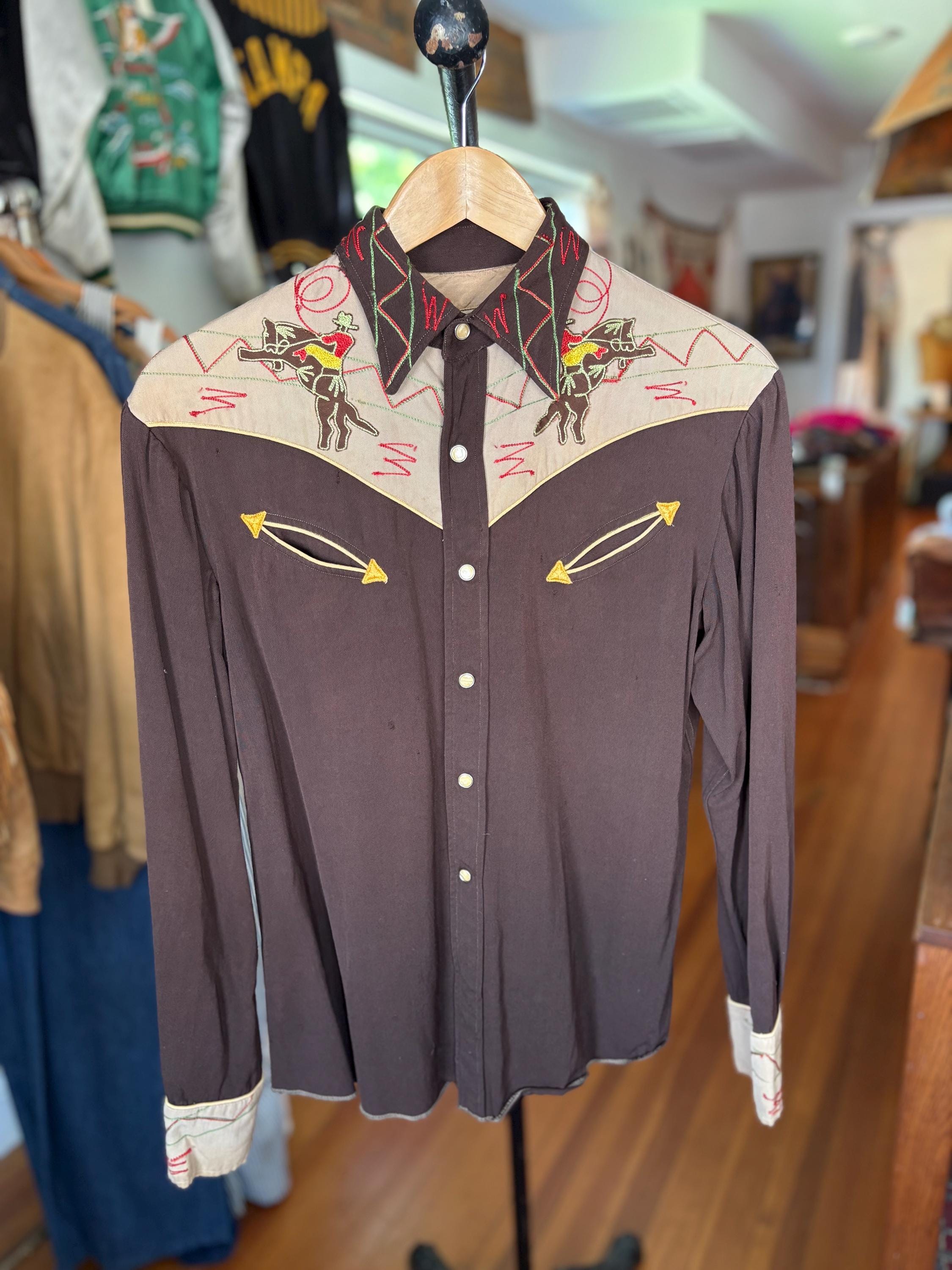 【SPECIAL!】70s~ “H BAR C” Western shirt Small 70s H Bar C Ranchwear Brown Pearl Snap Western Shirt