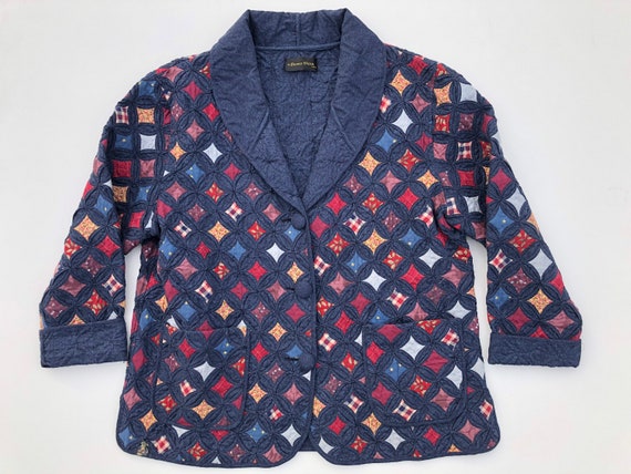 Vintage Patchwork Shawl Collar Quilted Jacket Blaz