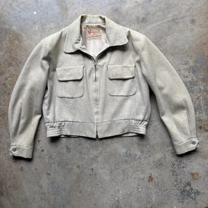 1950s Grey Wool Zip Up Ricky Jacket Wedgemoor Woolen  (Large)