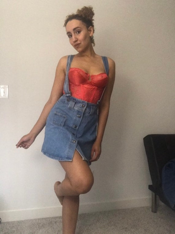 Vintage 80's Overalls Mini Dress Denim NWOT