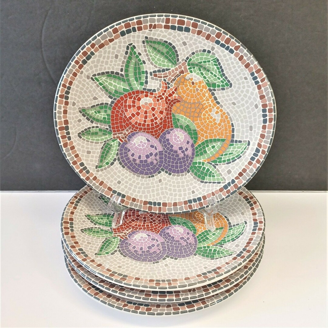 Set/4 Sango Zoey 83/8 Oval Salad Plates Roman Mosaic Tile Style 1996