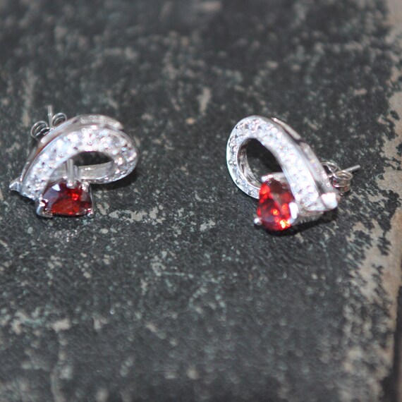 Statement Silver Faux Garnet And Diamond Earrings… - image 5