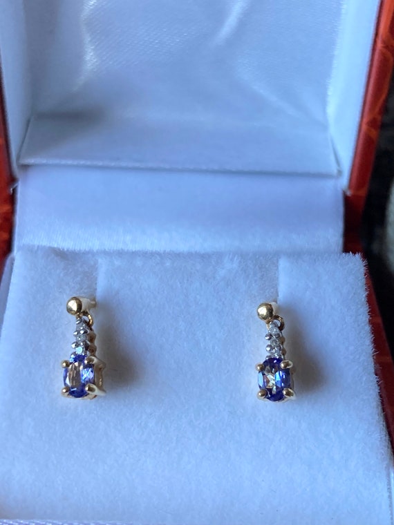 Pretty 18ct Gold Tanzanite And Diamond Drop Earri… - image 4