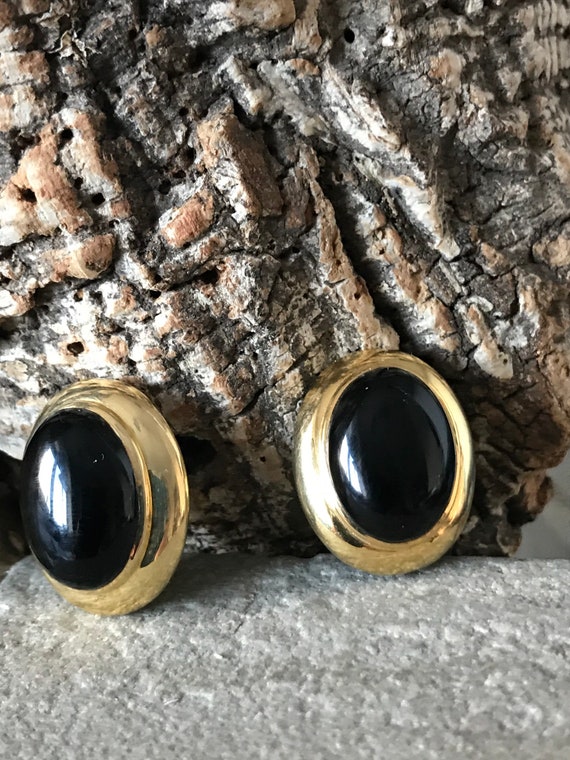 Wonderful Vintage Onyx 18ct Gold Earrings   SKU14… - image 2