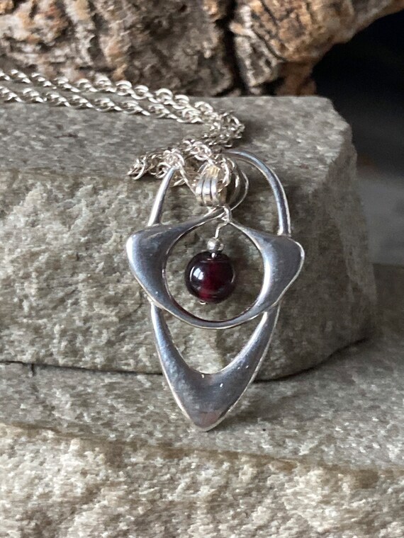 A Stylish Preloved Silver And Garnet Pendant And … - image 5