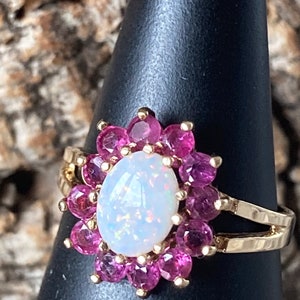 A Gorgeous Natural Opal And Ruby Ring    SKU8044