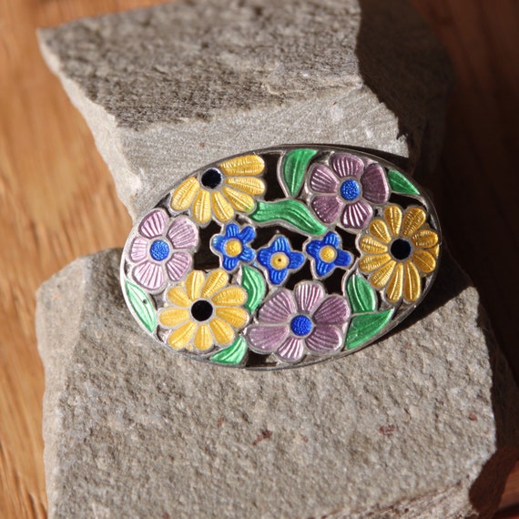 A Beautiful Vintage Silver Enamel Floral Brooch F… - image 6