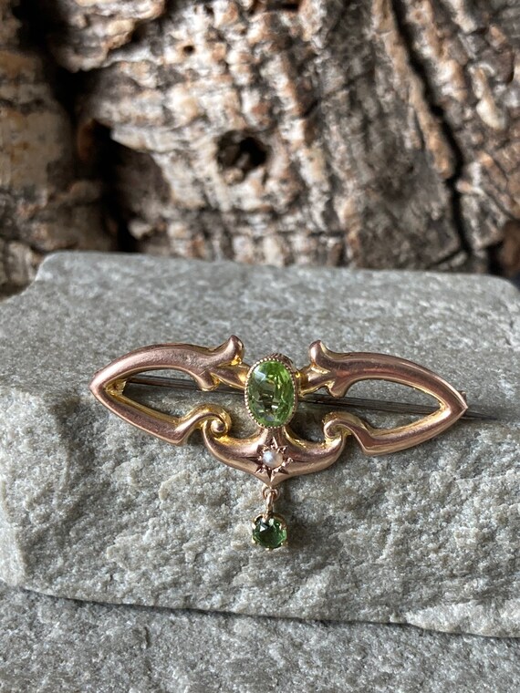 A Wonderful Art Nouveau Gold And Peridot Brooch  … - image 4